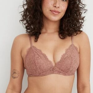 Aerie Lace Push Up Bra 34C Brown Feminine Wire Free Convertible Straps